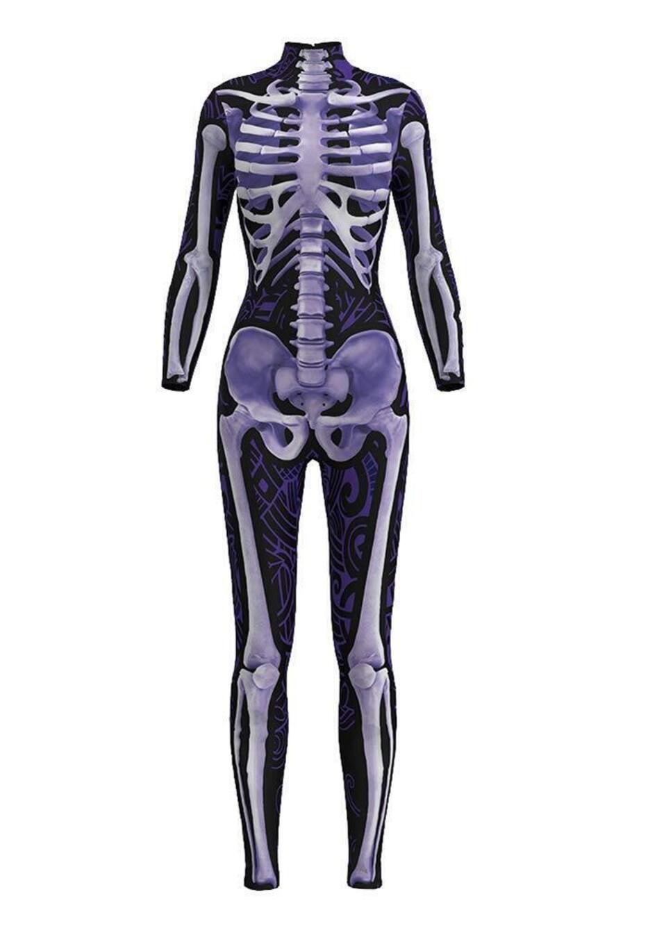 3681 Halloween Skeleton Catsuit Costume 3D Stretch Skinny Bodysuit